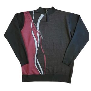 Red Rhino Mens XL Quarter Zip Sweater Abstract Graphic Black Red  Neck Pullover